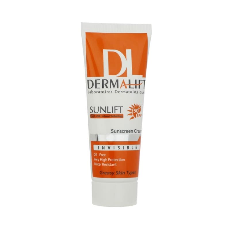 کرم ضد آفتاب درمالیفت SPF50+ بی‌رنگ مناسب پوست چرب حجم 40 میل