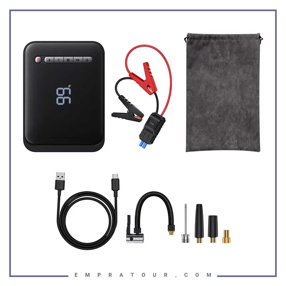 پاوربانک و کمپرسور باد و جامپ استارتر خودرو 8000 میلی آمپر بیسوس Baseus Super Energy CGCN000001