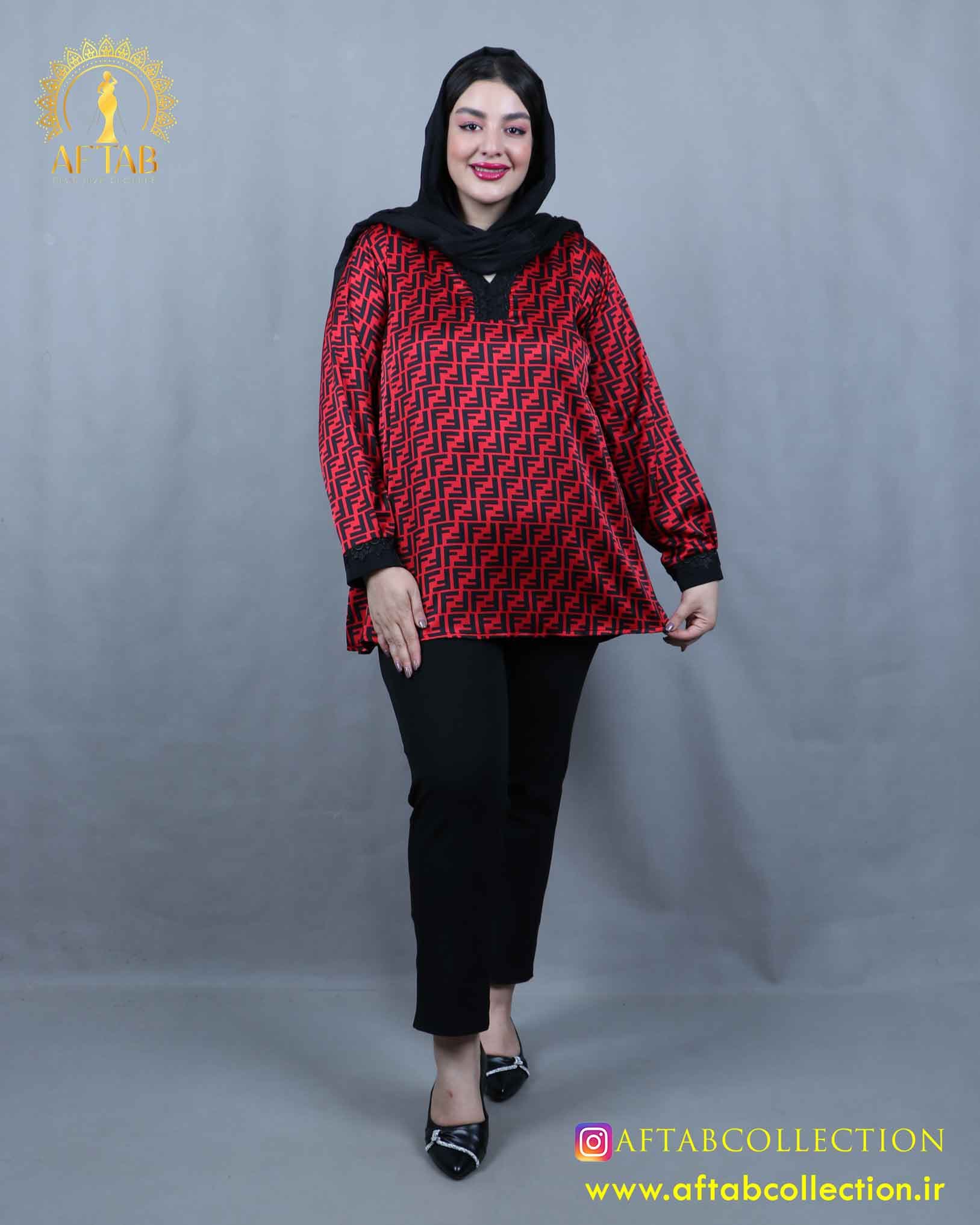 شومیز طرحدار خرجکار گیپور سایزبزرگ 3955