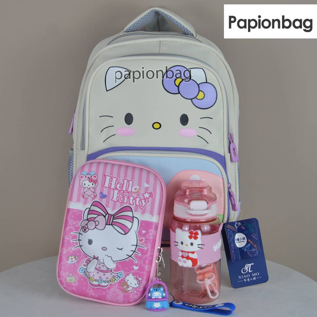 ست دخترانه کیتی کیف مدرسه، جامدادی، بادی بگ قمقمه و سرکلیدی کد1075