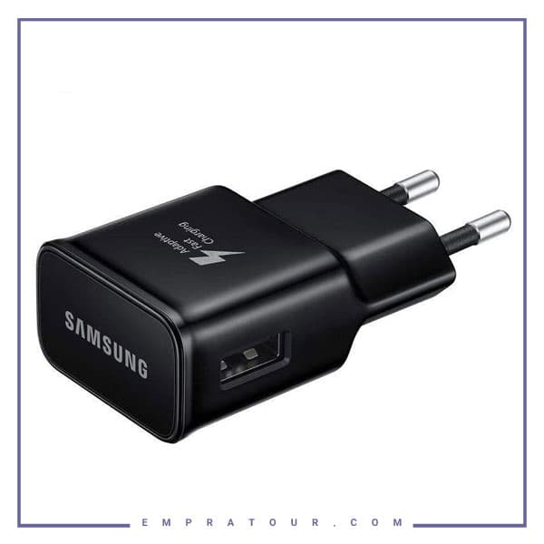شارژر دیواری اورجینال فست سامسونگ روکارتنی 2پین Samsung Fast Charging Adapter EP-TA200