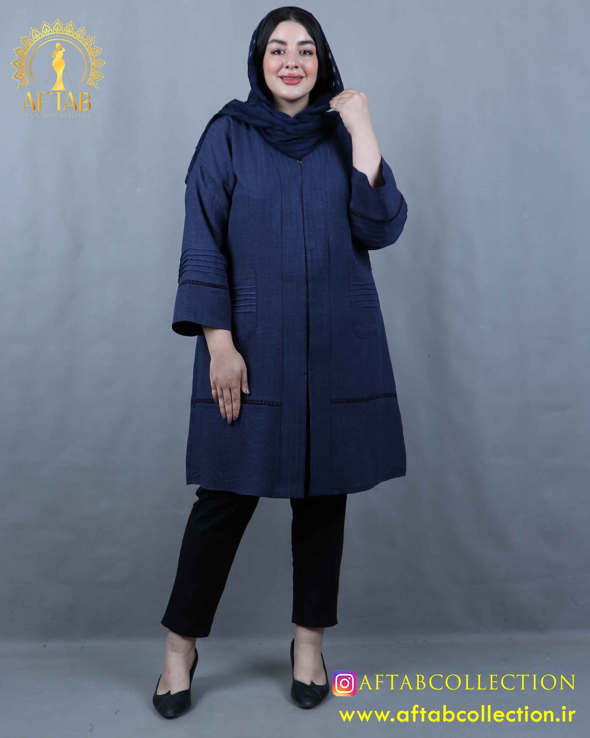 مانتو لنین ژاکارد دو جیب سایزبزرگ 5918