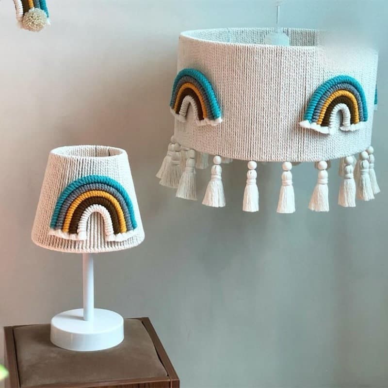 ست لوستر و آباژور مکرومه بافی اتاق کودک رنگین کمان کد 01