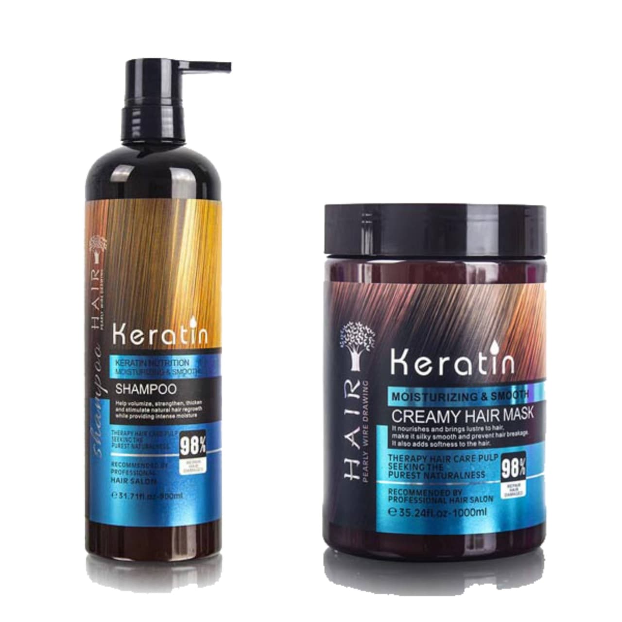 شامپو و ماسک مو هیر مدل کراتین مجموعه 2 عددی حجم 1900 میلی لیتری