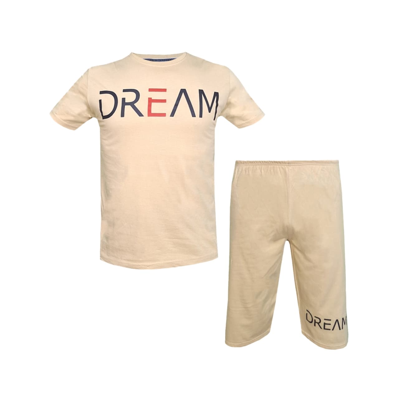 ست تیشرت و شلوارک مردانه طرح Dream کد 1565 رنگ کرم