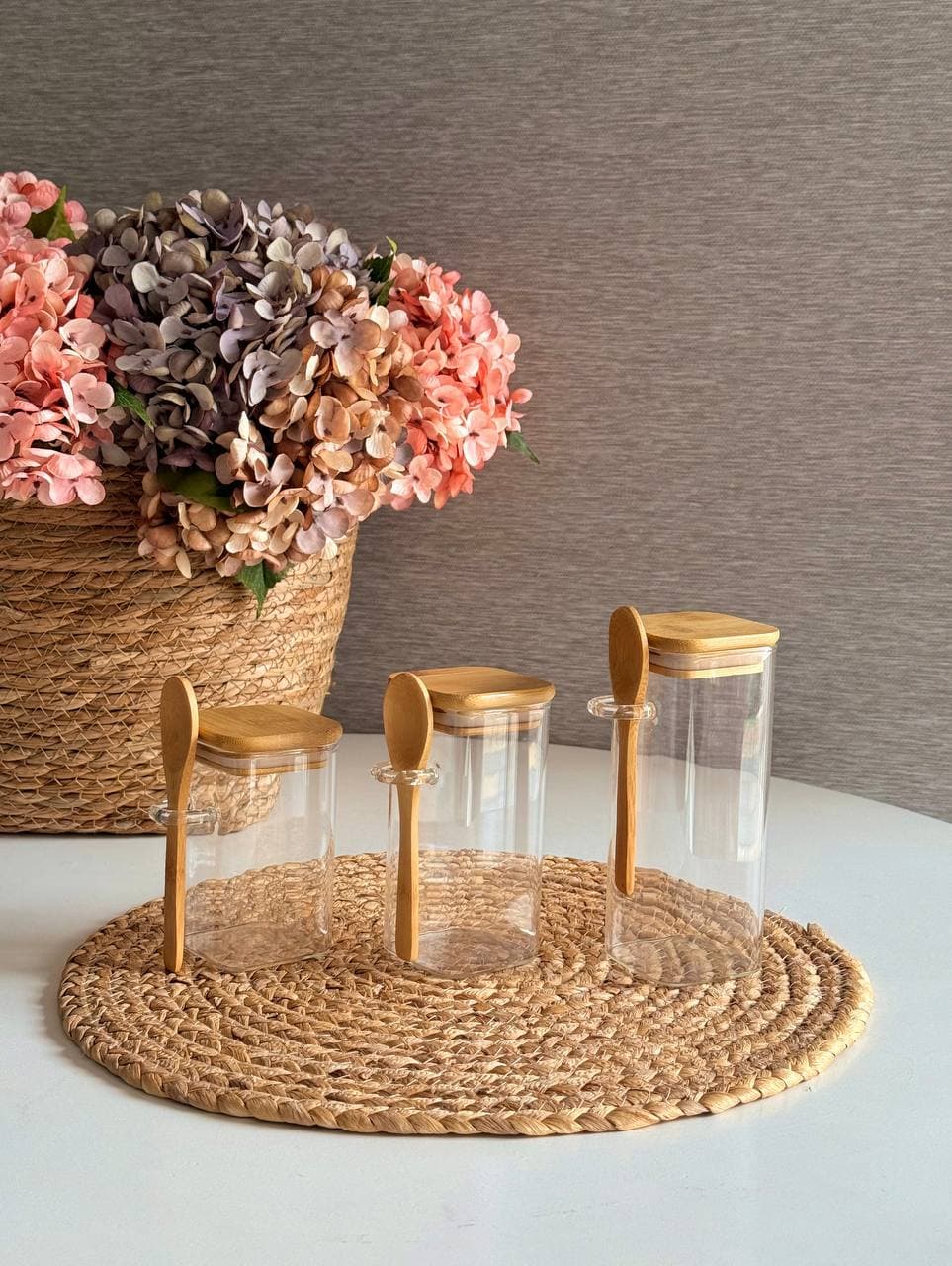 بانکه پیرکس مربعی قاشق دار در بامبو- دهانه 6 سانت