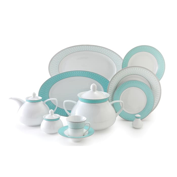 سرویس چینی زرین 12 نفره کامل ژانتی فیروزه ای (108 پارچه)