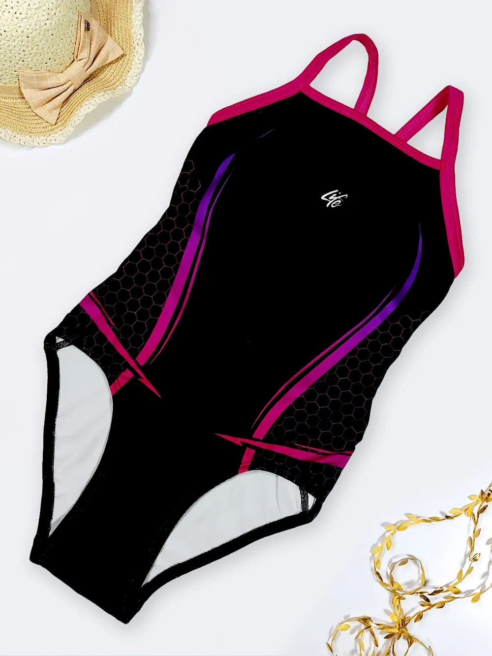 مایو دخترانه بچگه گانه و نوجوان برای استخر مدل اسلیپ لایف ( life ) مشکی