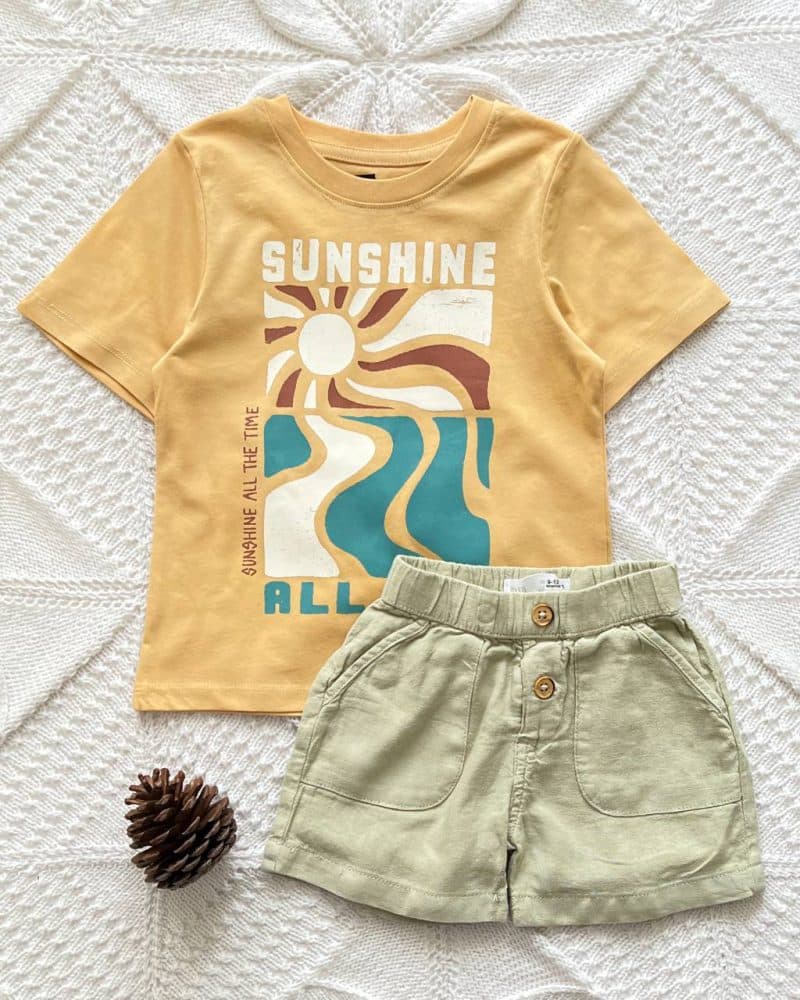 تیشرت خورشید h&m شلوارک لینن سبز zara