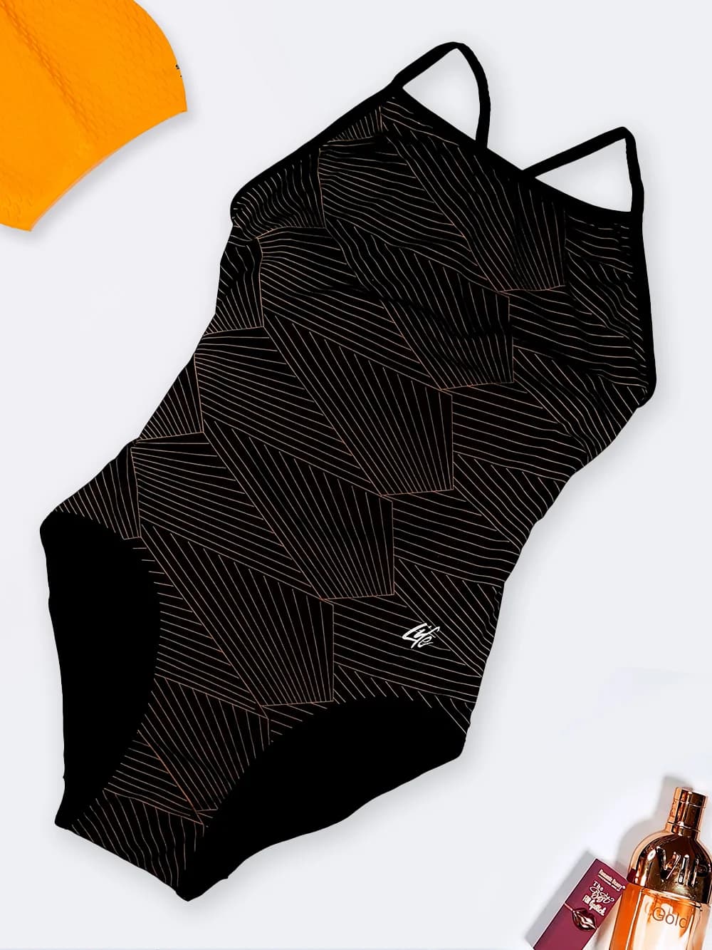 مایو اسلیپ دورو زنانه شیک مشکی رنگ با طرح طلایی مدل قهرمانی لایف ( Life )