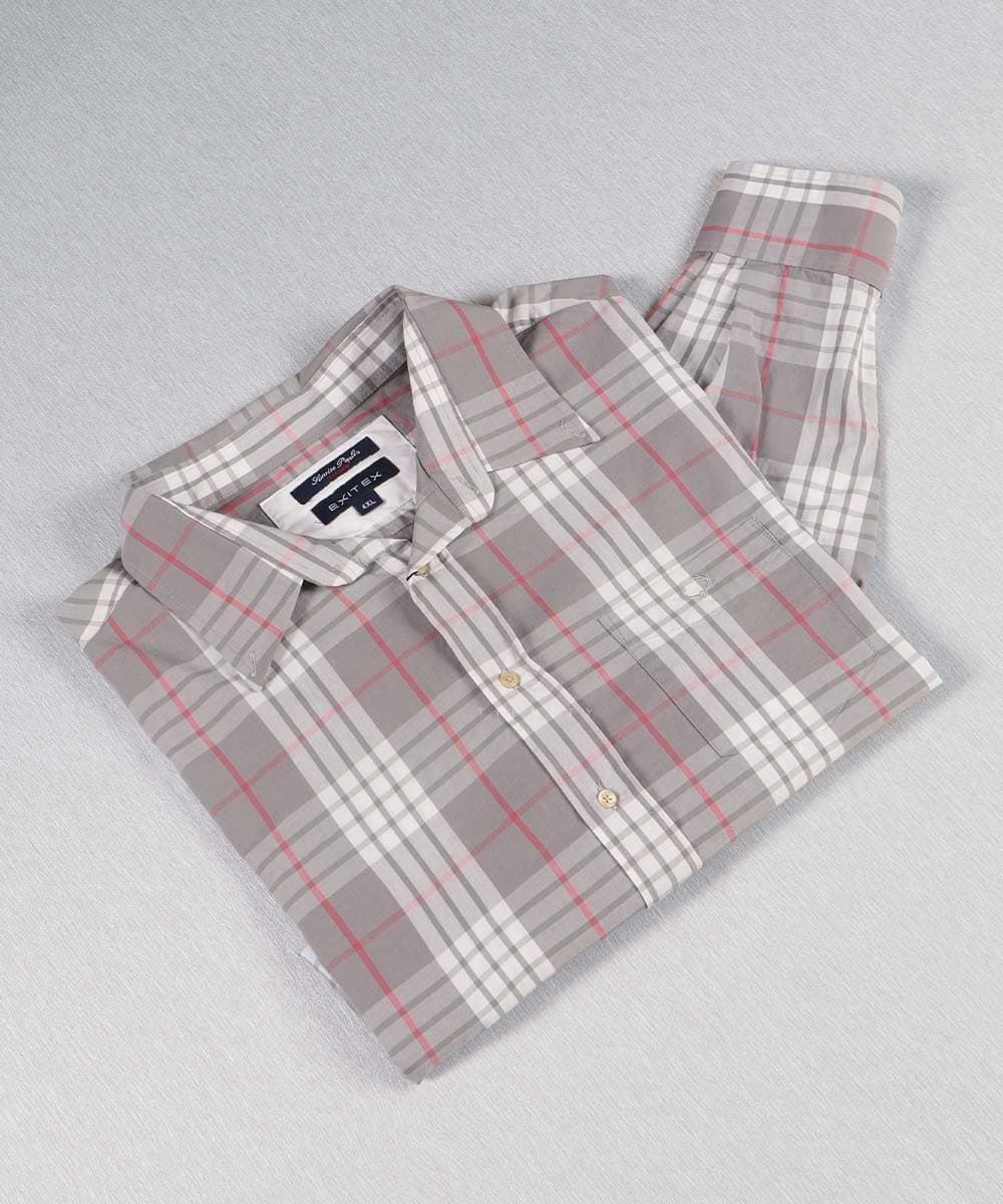 پیراهن مردانه سایز بزرگ چهارخانه طوسی 0961