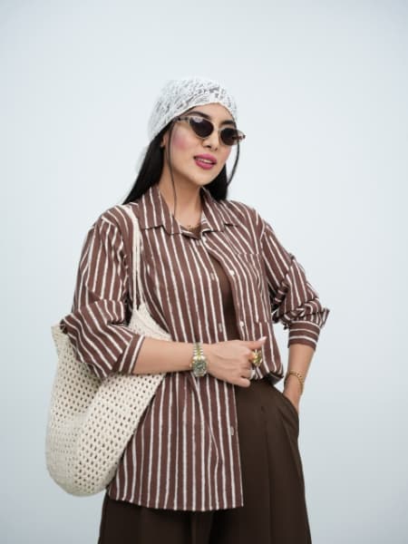 شومیز راه راه تک جیب ژونا کد6155