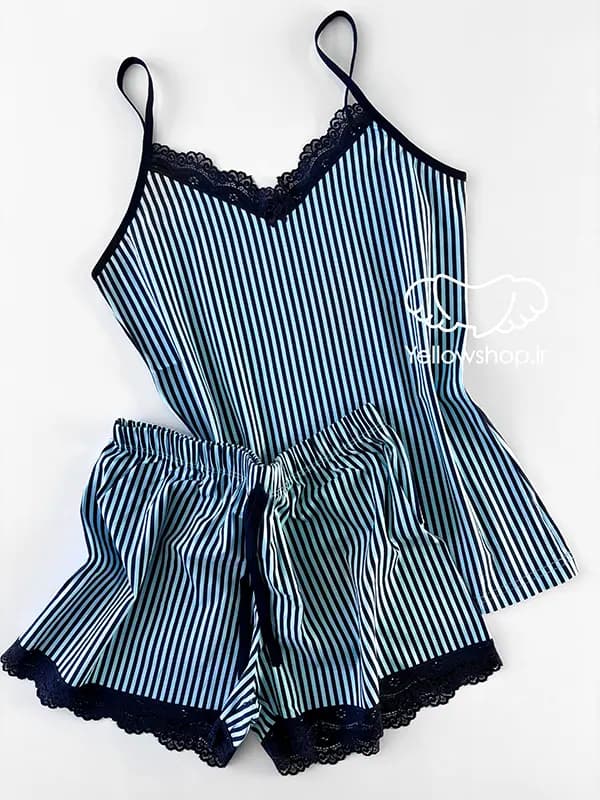 تاپ شورتک نخی زنانه طرح راه راه برند HNX کد 27025