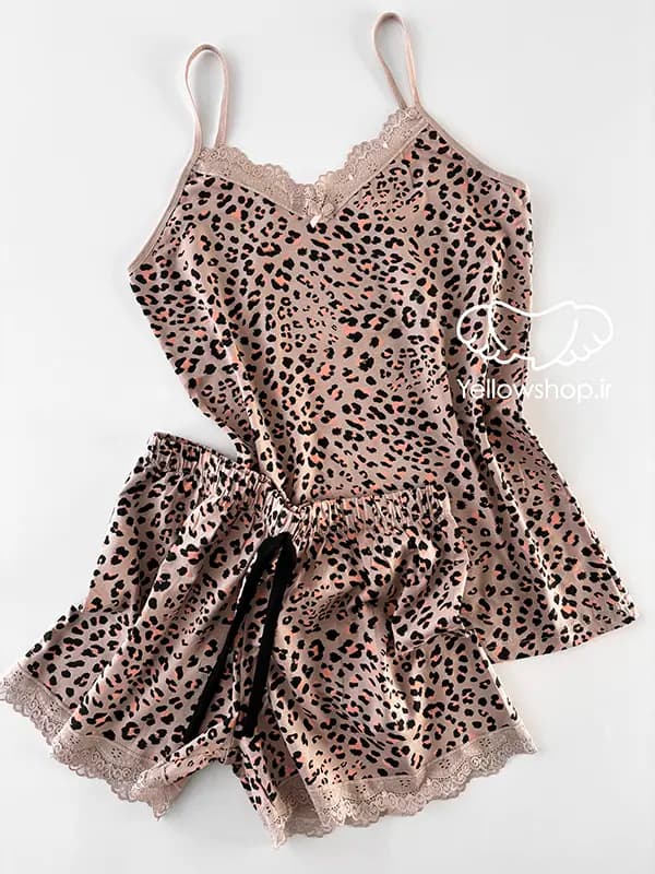 تاپ شورتک نخی زنانه طرح پلنگی برند HNX کد 27037