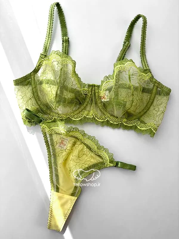 ست شورت و سوتین توری گیپوری فنردار سبز Jina ژینا کد 25174