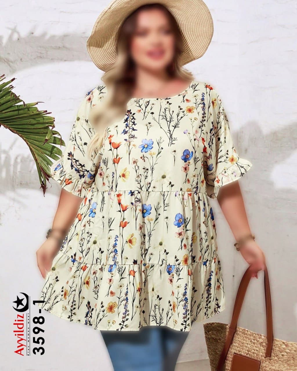 تونیک راحتی نخی زنانه سایز بزرگ کد 3598