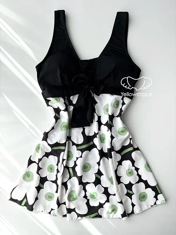 مایو دامنی یکسره زنانه بادی گلگلی سبز سفید 27158