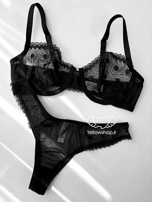 ست توری گیپوری گلدوزی شده مشکی Jina کد 25234