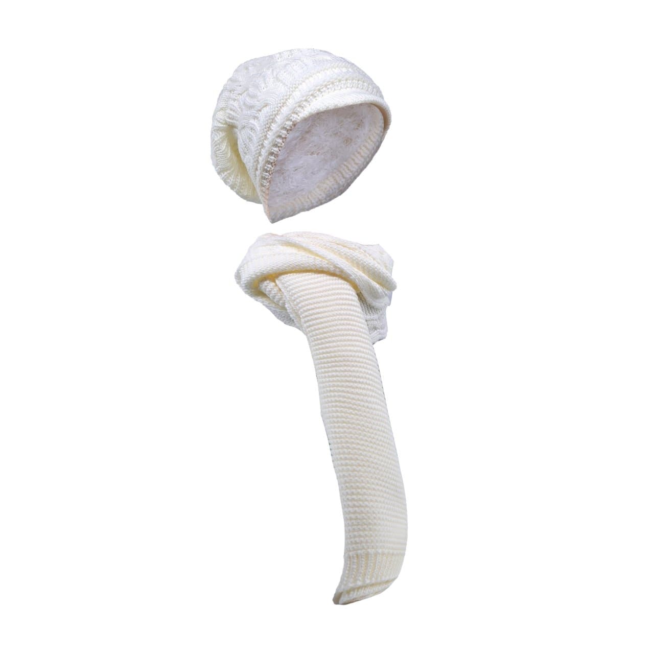 ست کلاه و شال گردن بافتنی دخترانه سام مدل 453 رنگ سفید