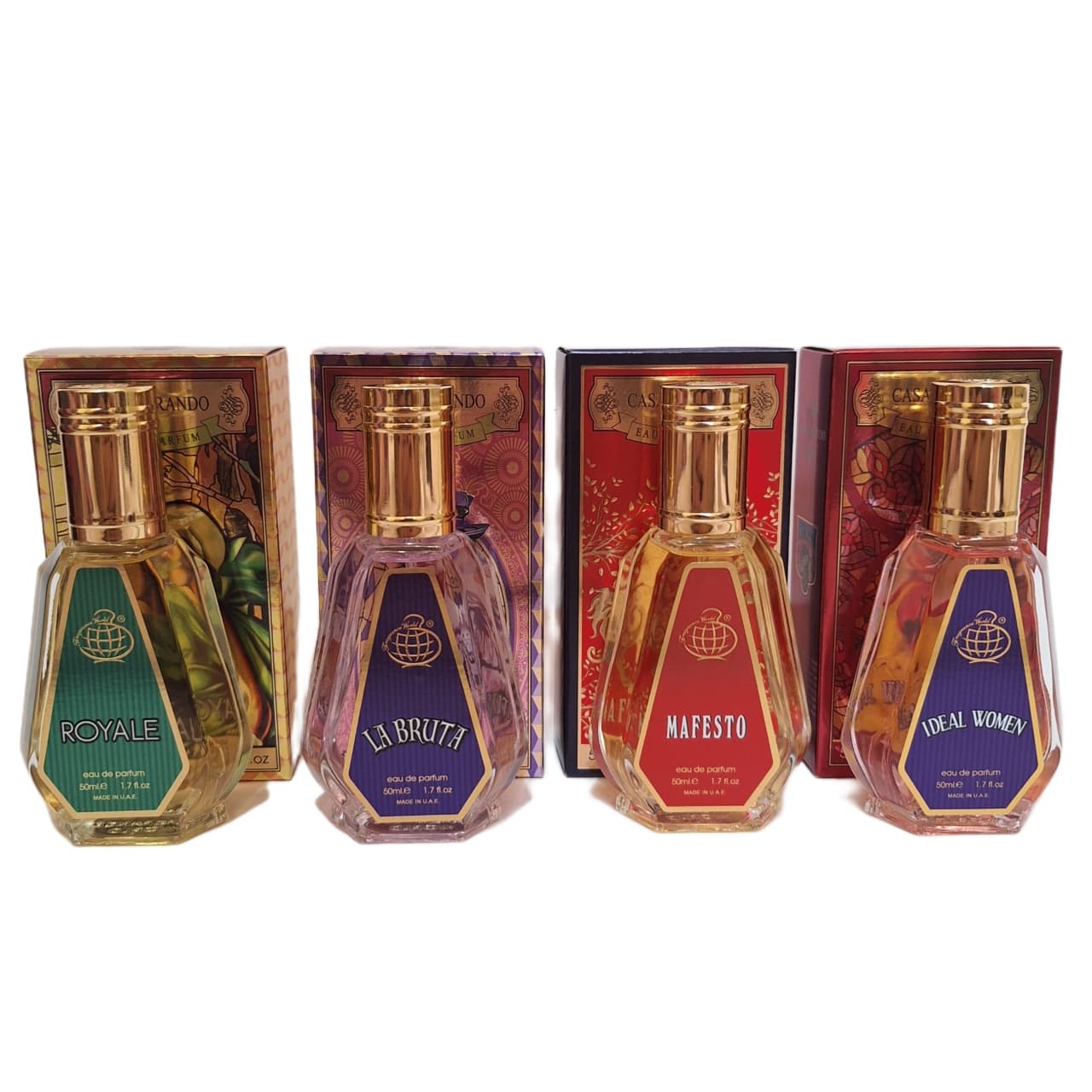 پک اقتصادی چهار عددی عطر های زنانه برند فرگرانس ورد مدل کازاموراتی لاتوسکا, کازاموراتی لیرا, کازاموراتی بوکت آیدل,کازاموراتی مفیستو حجم 50 میل