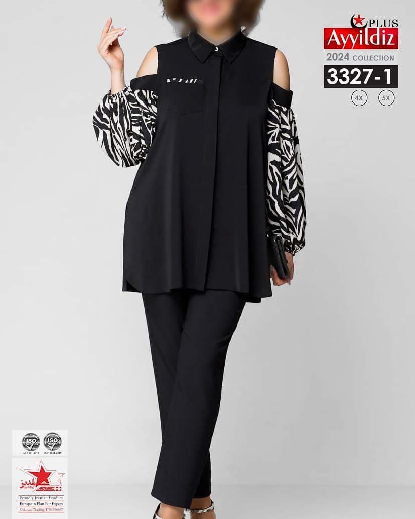 شومیز مجلسی زنانه سر آستین باز سایز بزرگ کد 3327