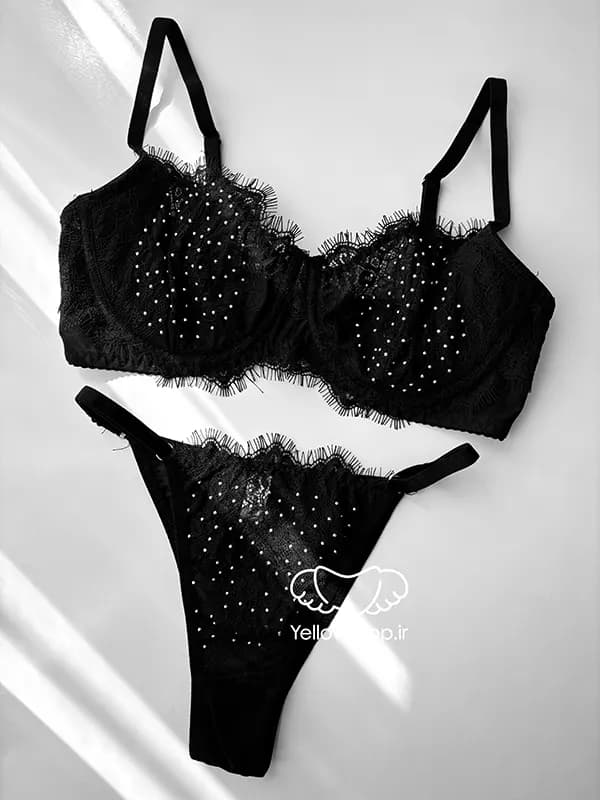 ست دانتل مژه ای فنردار رویه نگینی با جک پهلو زیر کاپ Misa میسا کد 25226