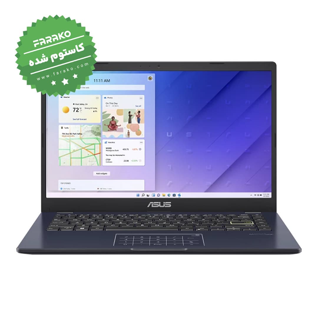 لپ تاپ ایسوس Vivobook E410KA نمایشگر ۱۴ اینچی، پردازنده Celeron N4500، گرافیک اینتل UHD، رم ۴ گیگابایت، ۶۴ گیگابایت eMMC و ۵۱۲ گیگابایت SSD – کاستوم شده