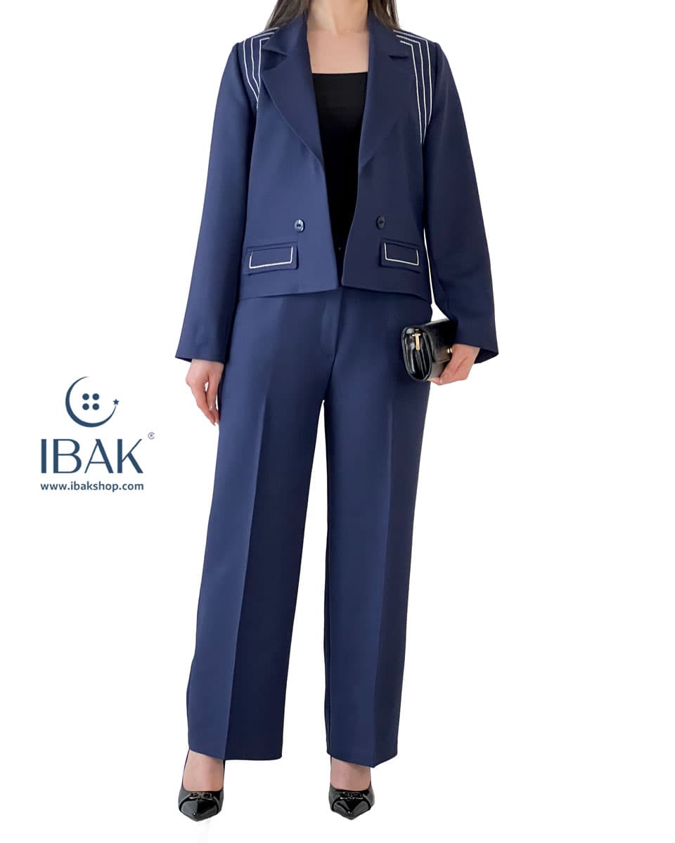 کت و شلوار زنانه سرشونه کوک کج راهtop-6105