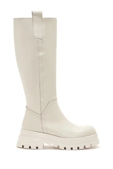 چکمه زیره ضخیم زیپ دار چرم بژ زنانه دری مد