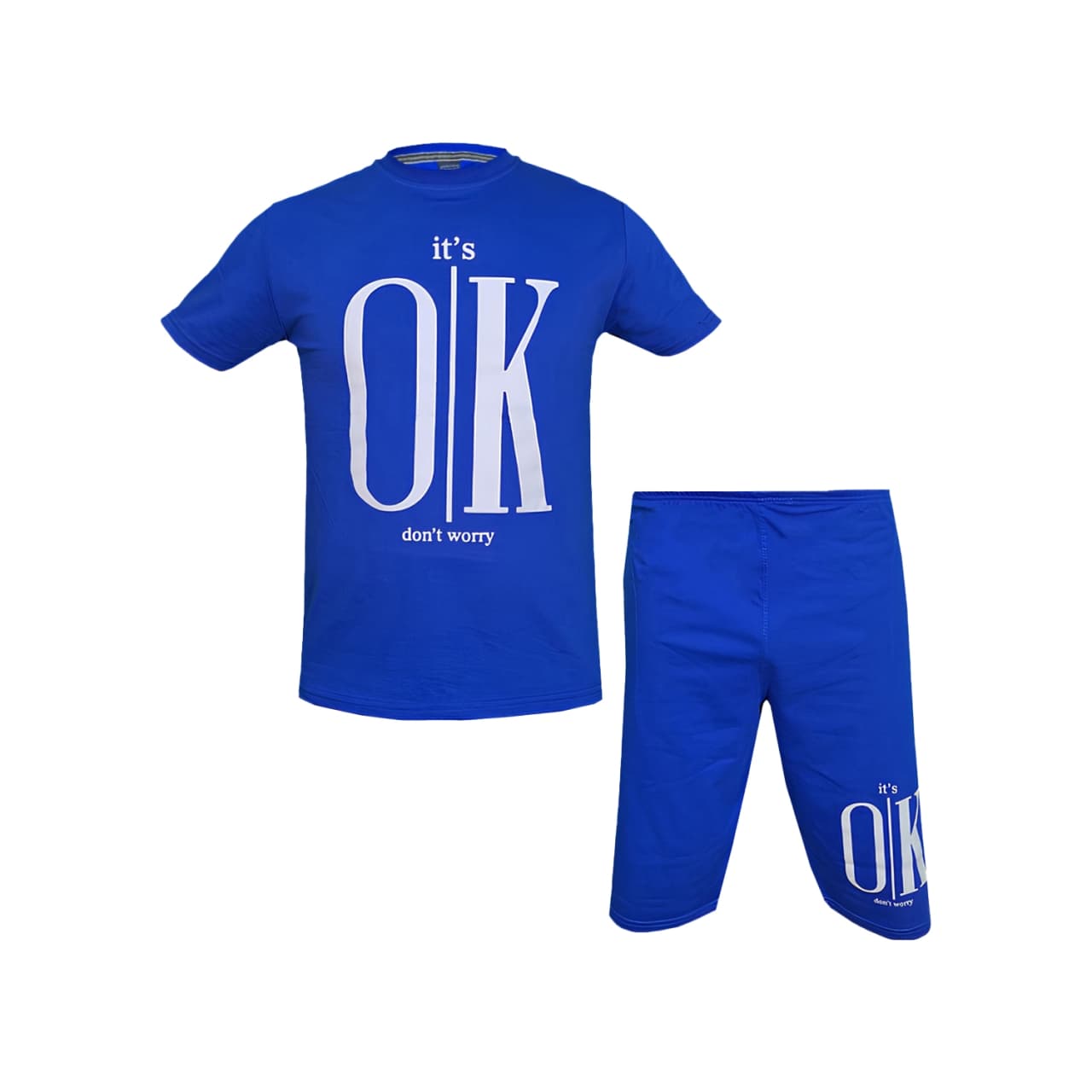 ست تیشرت و شلوارک مردانه طرح OK کد 1563 رنگ آبی