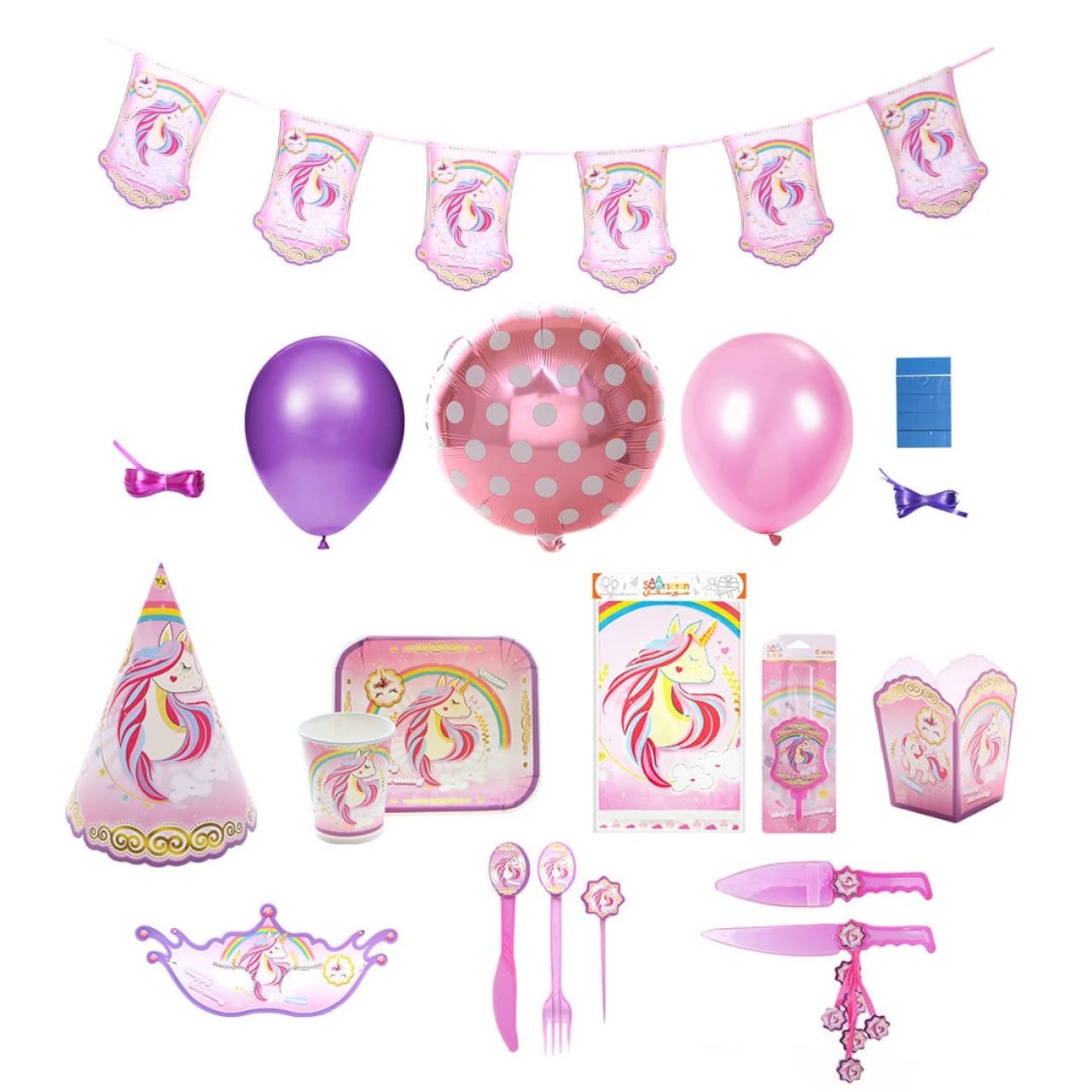 مجموعه 116 عددی تم تولد سورساتان طرح اسب تک شاخ