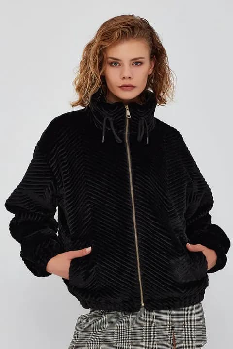 ژاکت مخمل دار مشکی زنانه Innsbruck دری مد