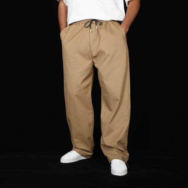شلوار کتان بگ ساده نسکافه ای