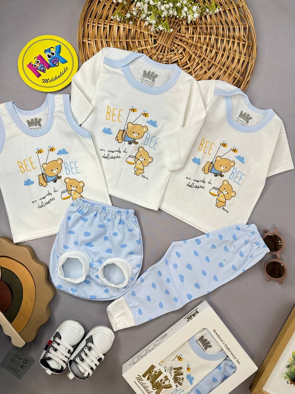 پنج تکه طرح خرس و زنبور آبی نوزادی و کودک کد 117411