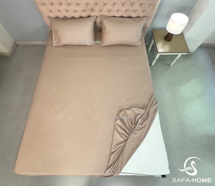 ملحفه تشک و بالش کشدار هتلی کرم تیره صفاهوم