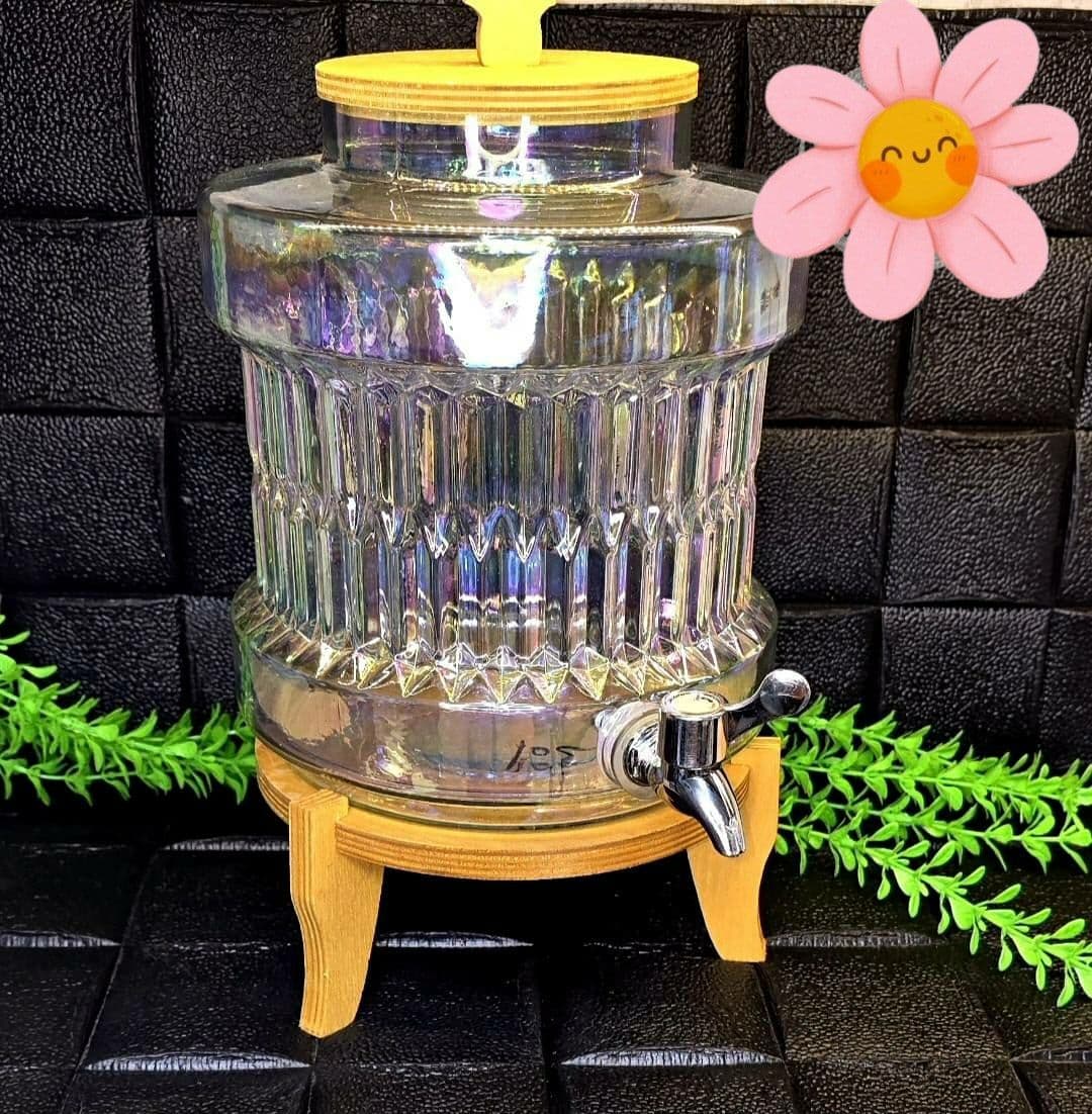 کلمن شیشه ای هفت رنگ .پایه و درب چوبی