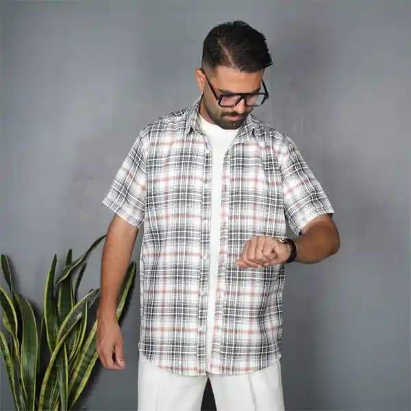 پیراهن مراکش طرح چهارخونه درشت مشکی نارنجی