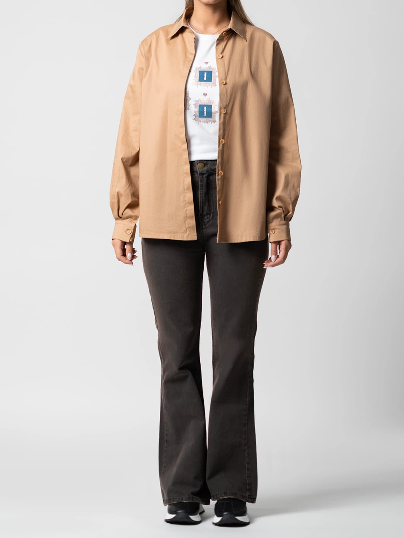 شومیز قهوه ای ساده دکمه مخفی