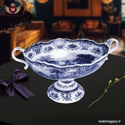 آجیل خوری چینی پایه دار طرح انگلیسی آکسفورد