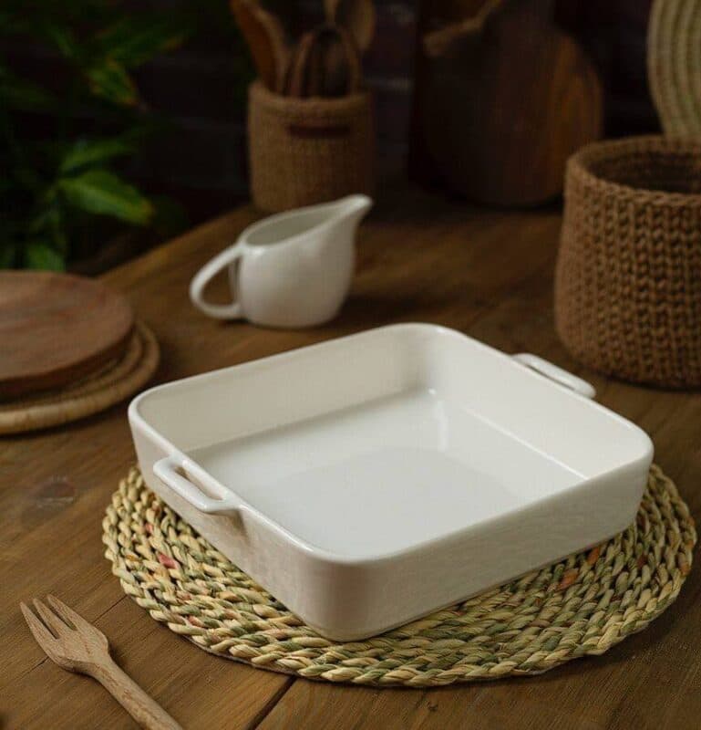 تابه سرامیکی سفید مدل مربع دو دسته بن سای