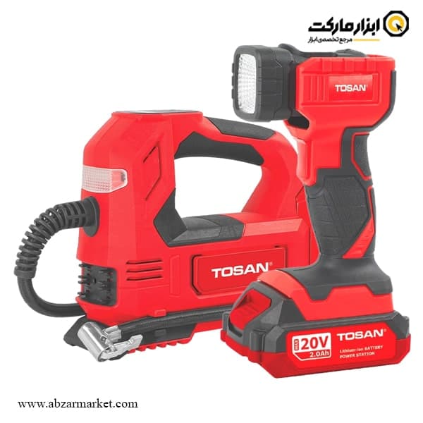 کیت کمپرسور فندکی براشلس و چراغ قوه شارژی توسن 20 ولت مدل 9799