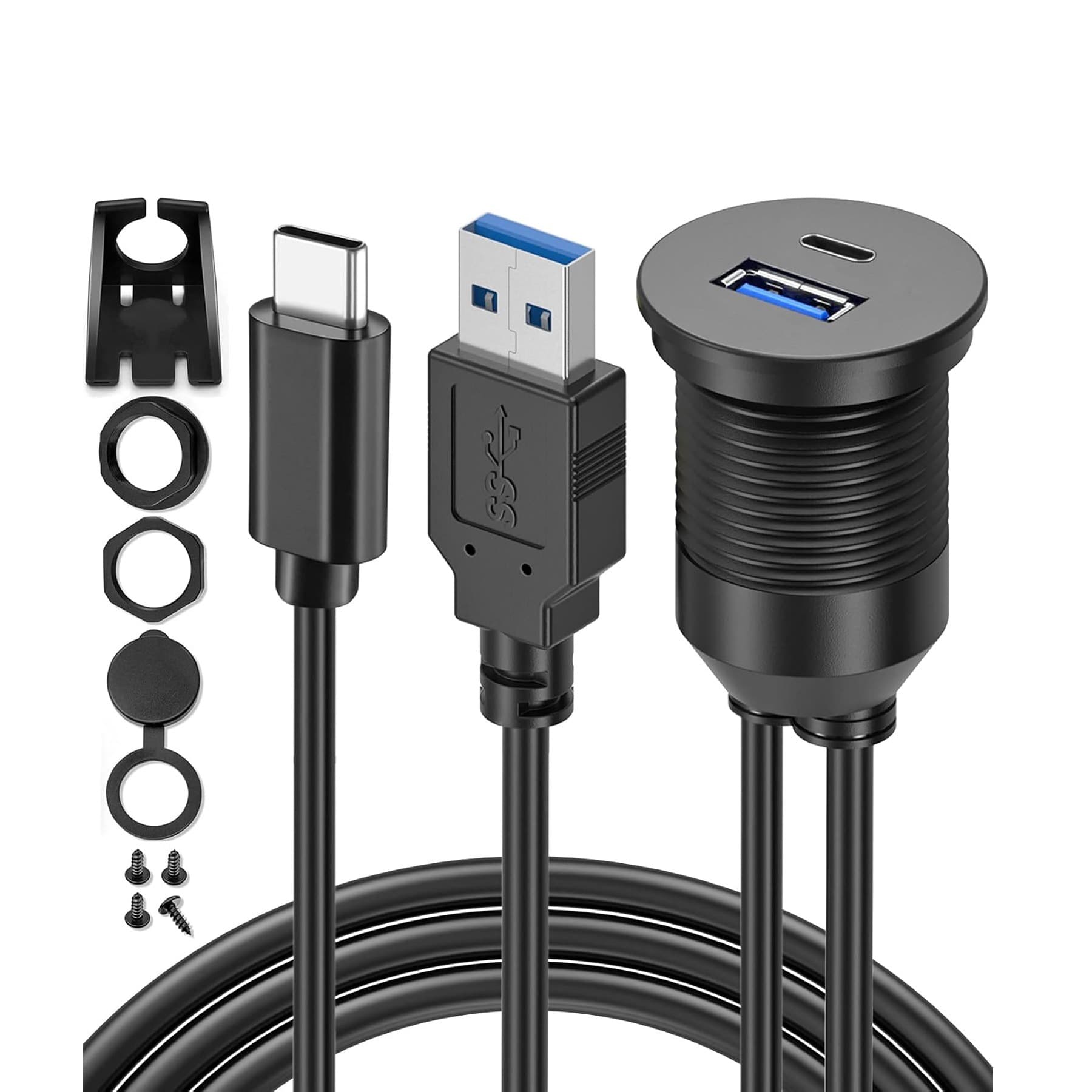 کابل پنلی دو پورت USB و TYPE C ضد آب و قاب دار 50cm