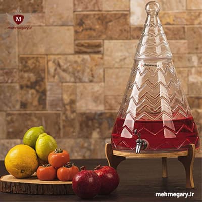 کلمن شیشه ای طرح کاج درب دار با پایه چوبی