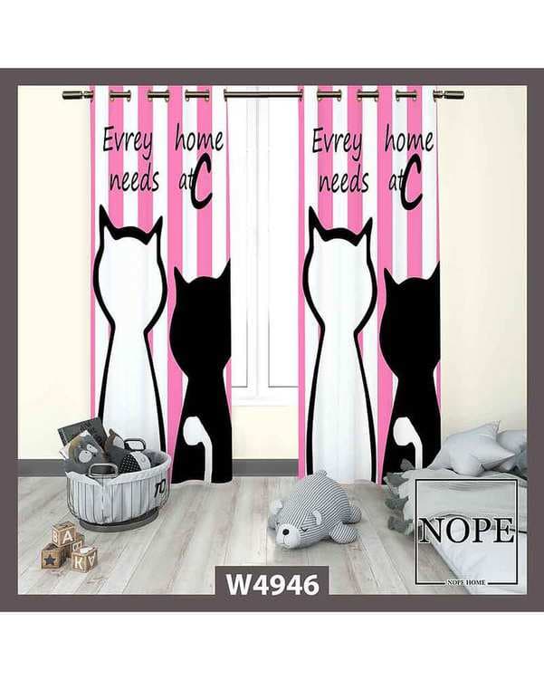 پرده کودک مخمل نوپه هوم Nopehome مدل پانچی طرح گربه کد W4946