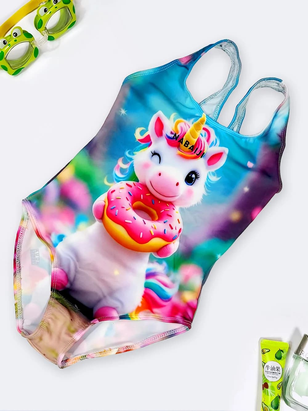 مایو بچه گانه دخترانه برای استخر طرح اسب تک شاخ شکمو و شیرینی نابایجی ( Nabaiji )