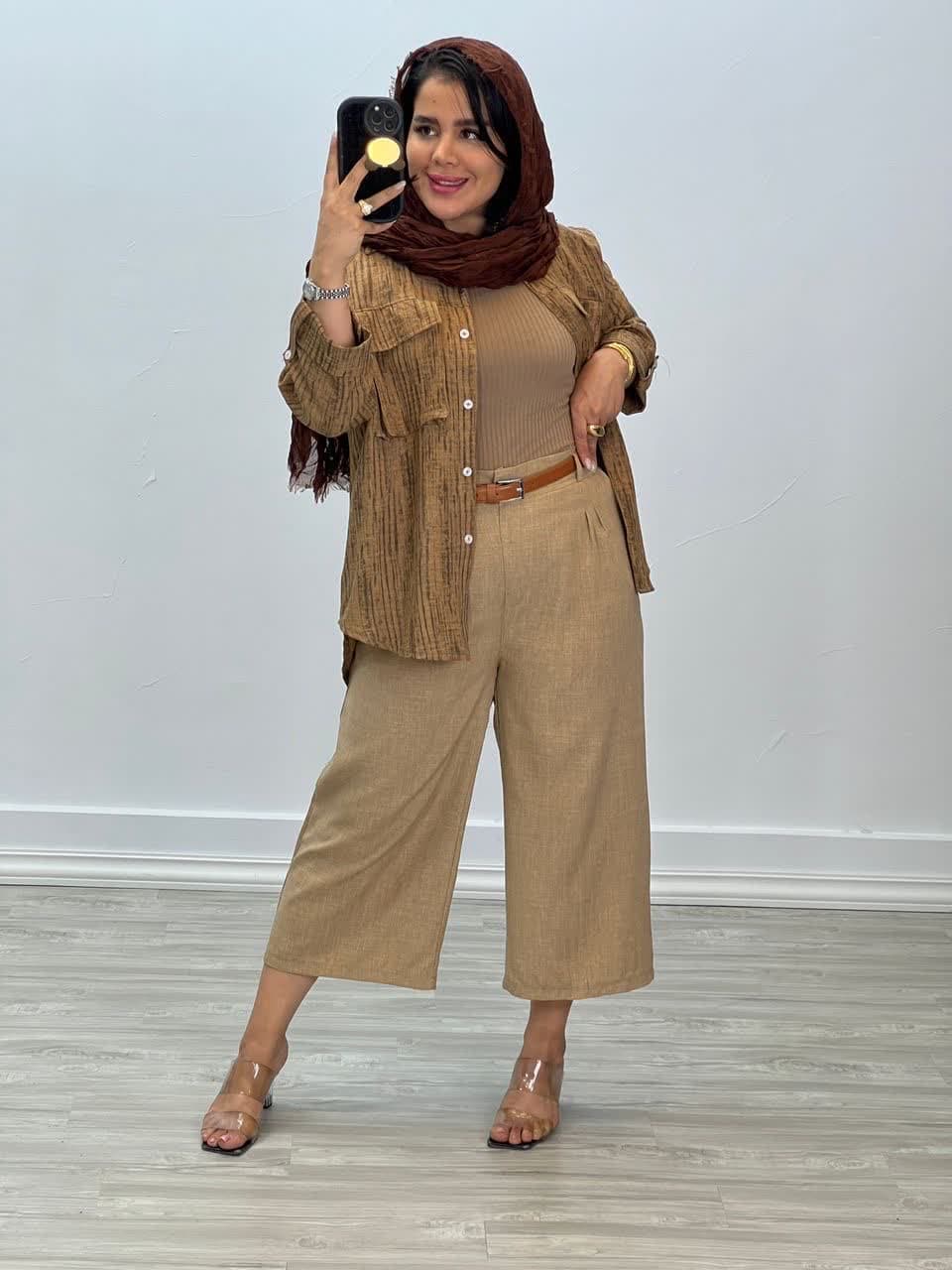 شومیز مانتویی گازوییلی جیب دار 4945