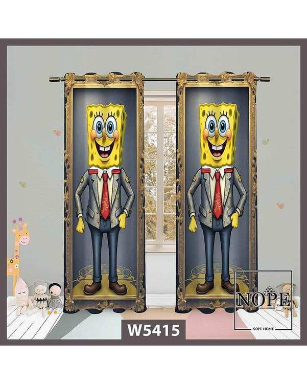 پرده کودک مخمل نوپه هوم Nopehome مدل پانچی طرح باب اسفنجی کت شلواری کد W5415