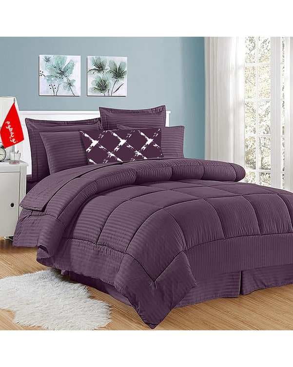 سرویس روتختی یک نفره 5 تکه نوپه هوم Nopehome طرح بیسیک راه راه هتلی بادمجانی کد 084