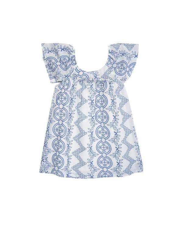 پیراهن دخترانه سفید سرمه ای فیورلا Fiorella مدل گل و برگ کد 45007