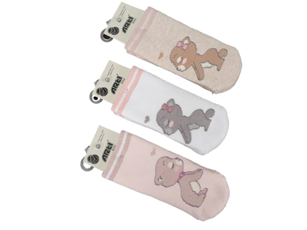 جوراب تو کرکی حوله ای نوزادی دخترانه طرح خرس آرتی ARTI